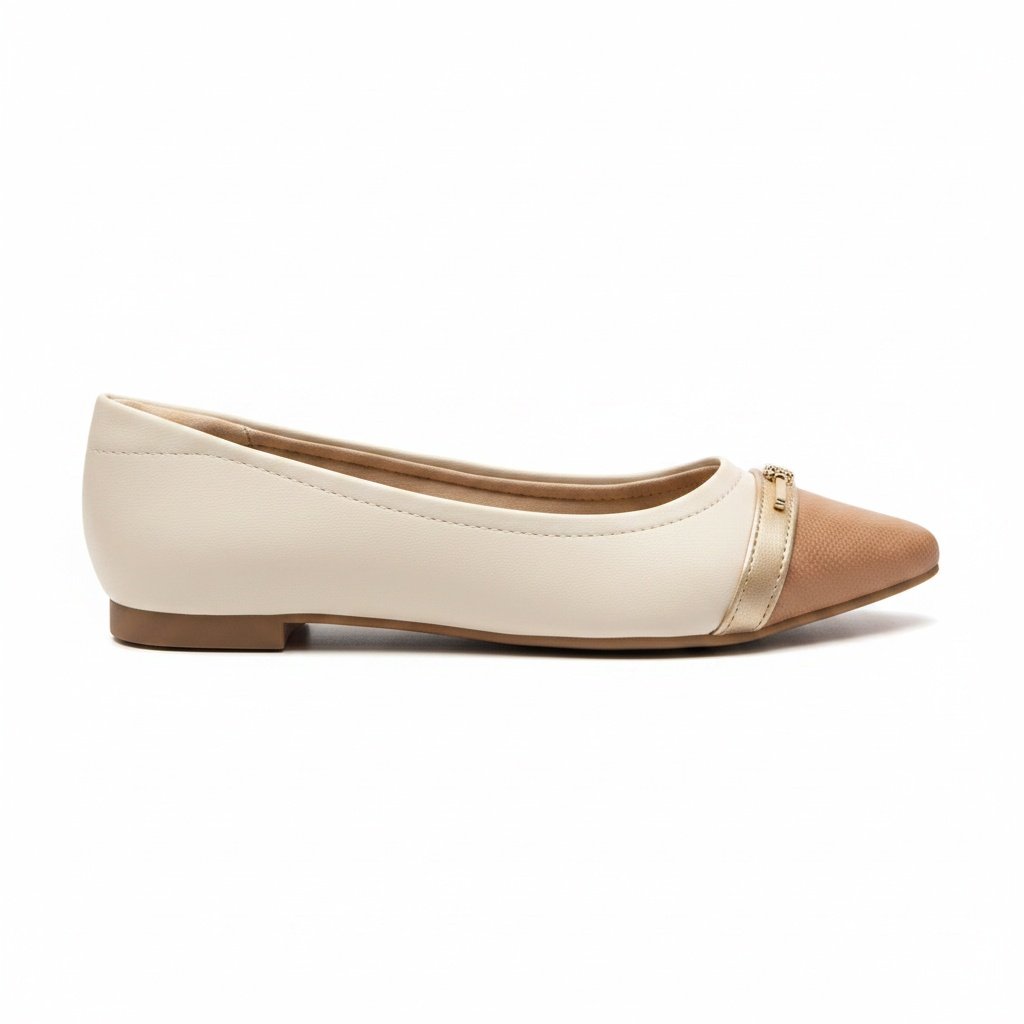 Sapatilha Modare Conforto Bico Fino Branco Off Nude Dourado Branco/Bege 3