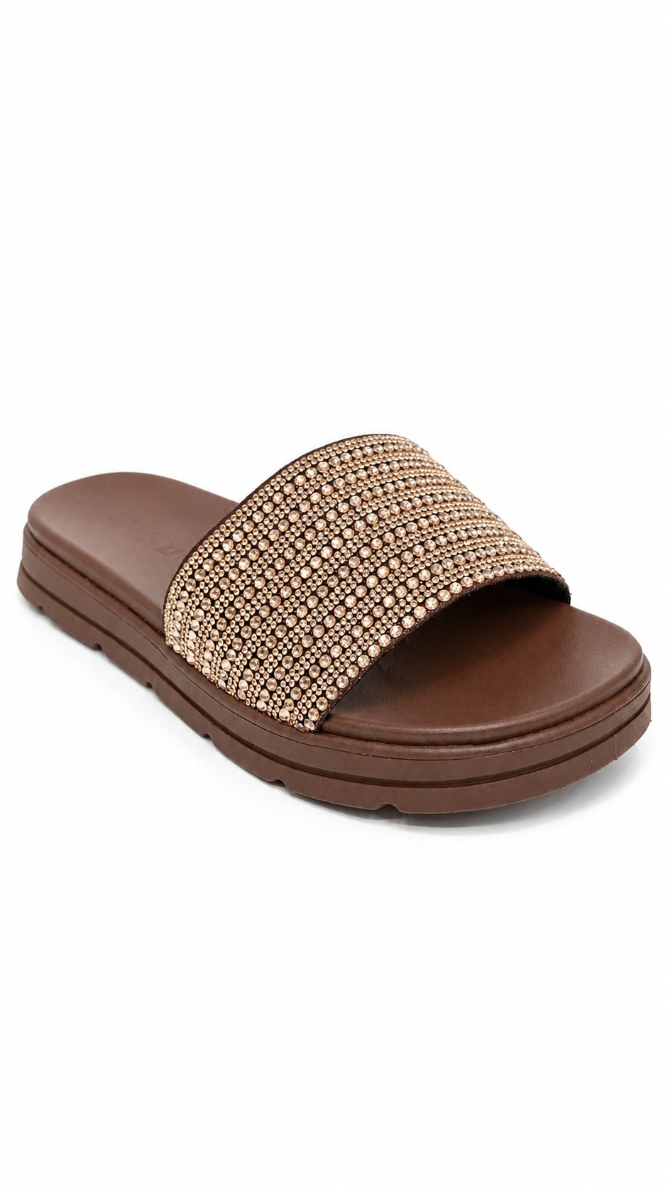 Tamanco Moleca Slide Chocolate Strass Estilo Urbano