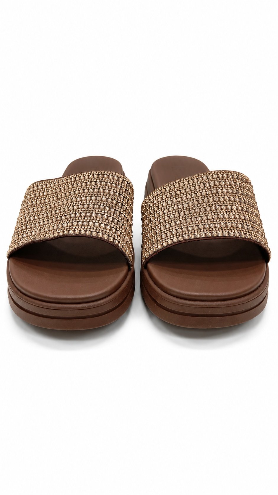 Tamanco Moleca Slide Chocolate Strass Estilo Urbano Marrom 3