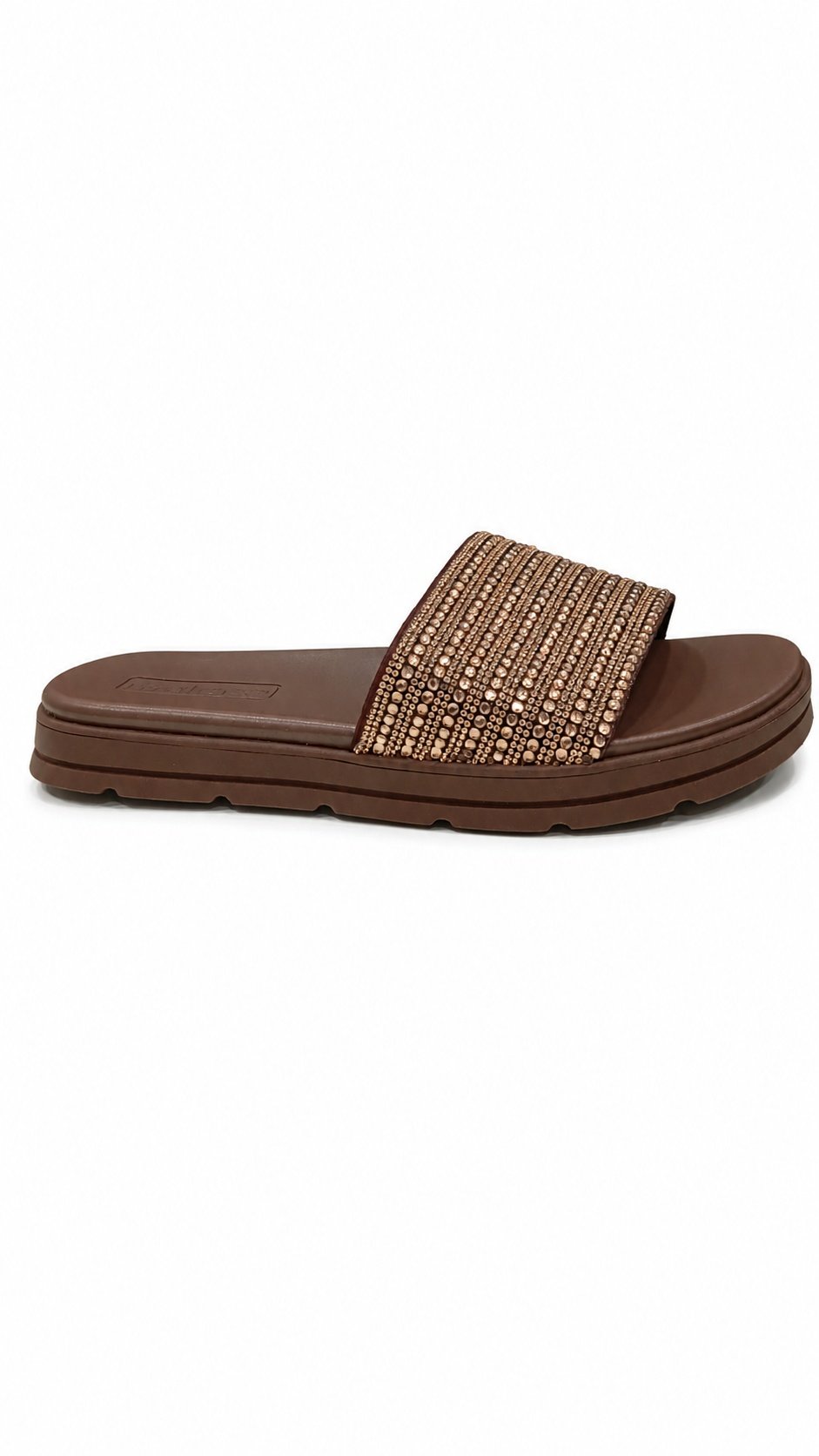 Tamanco Moleca Slide Chocolate Strass Estilo Urbano Marrom 4