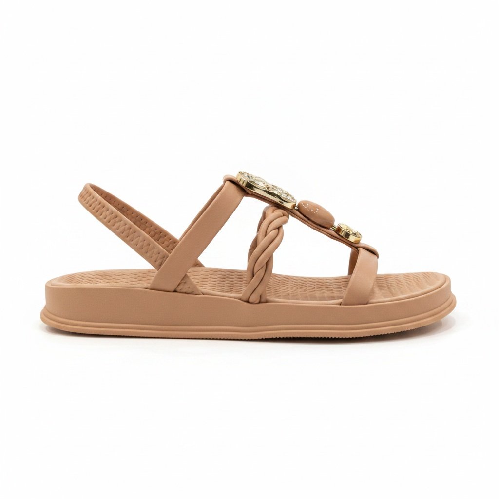 Sandalia Beira Rio Nude Feminina Detalhe Dourado Casual Bege 3