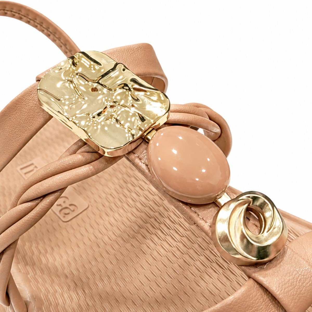 Sandalia Beira Rio Nude Feminina Detalhe Dourado Casual Bege 4
