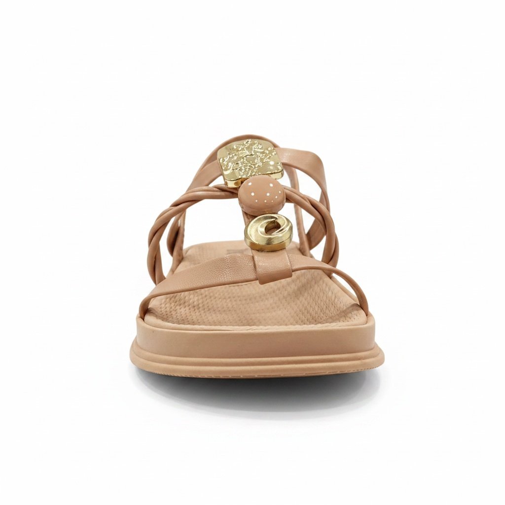 Sandalia Beira Rio Nude Feminina Detalhe Dourado Casual Bege 5