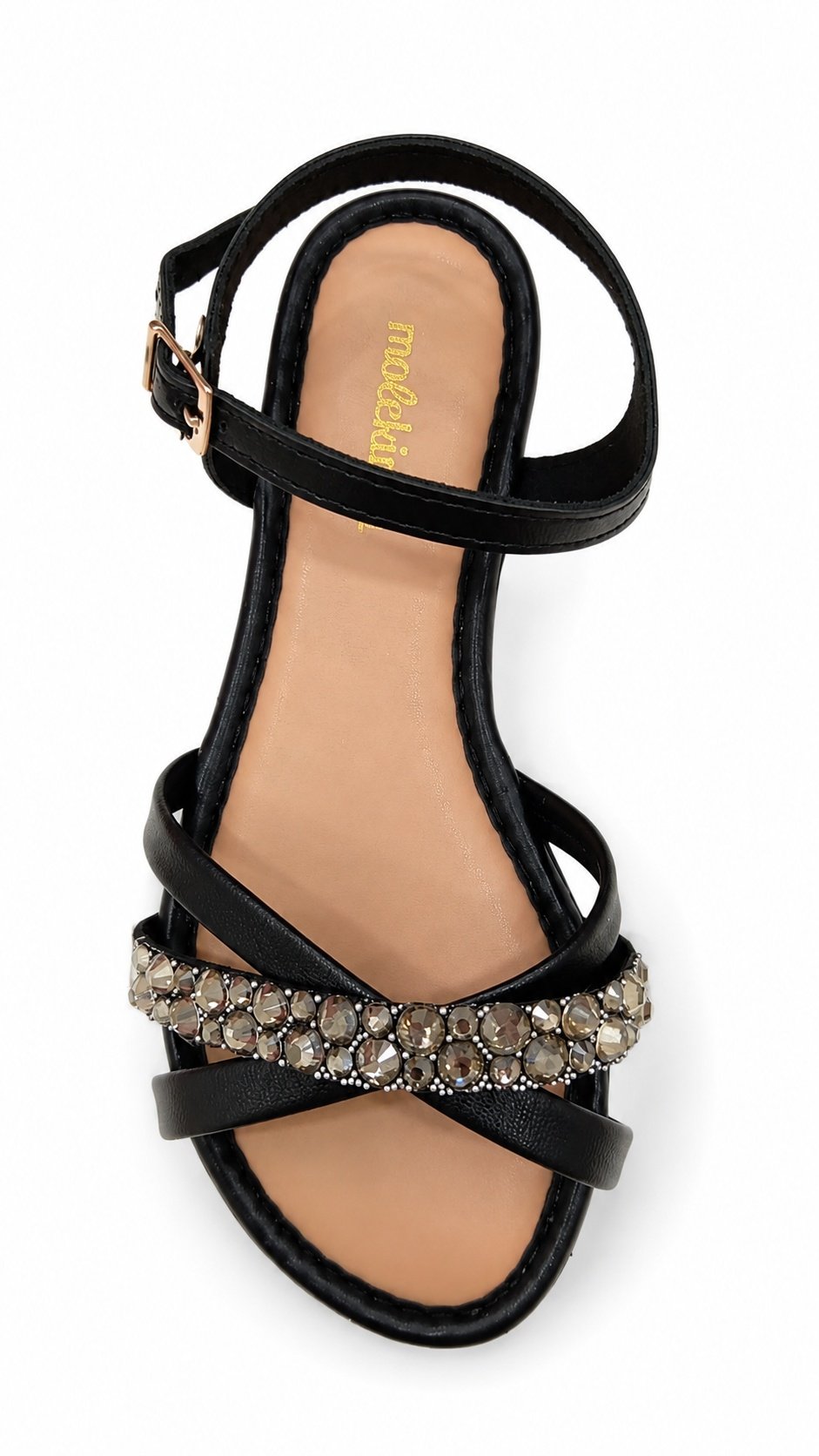 Molekinha Sandalia Preta Cristal Meninas Fecho Ajustavel Preto 2