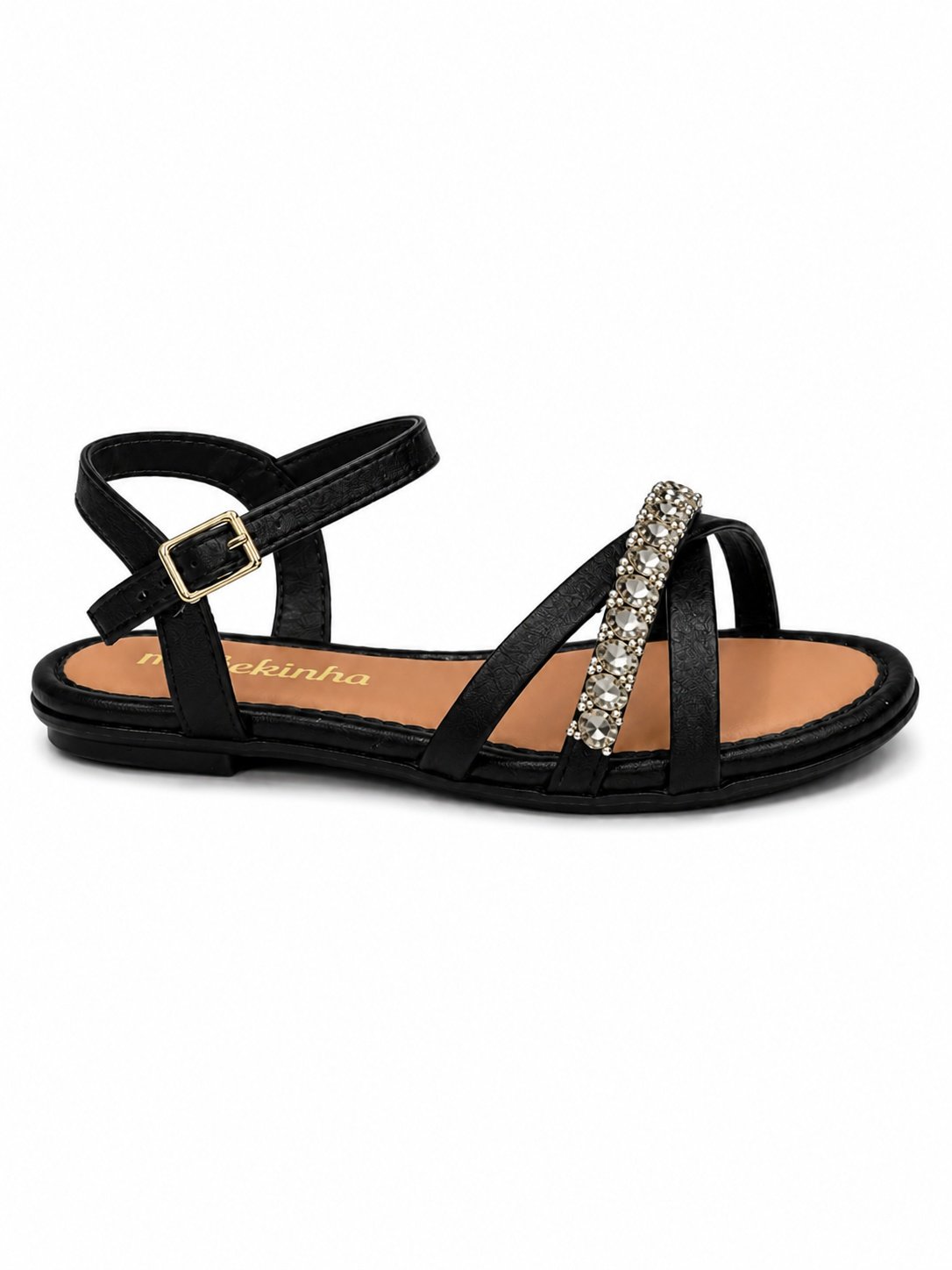 Molekinha Sandalia Preta Cristal Meninas Fecho Ajustavel Preto 3