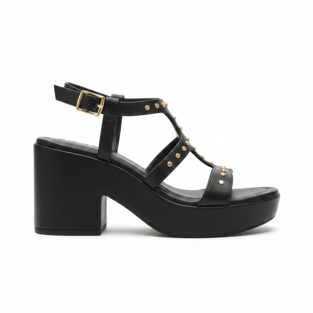 Sandalia Moleca Salto Bloco Preto Design Sofisticado Preto 5