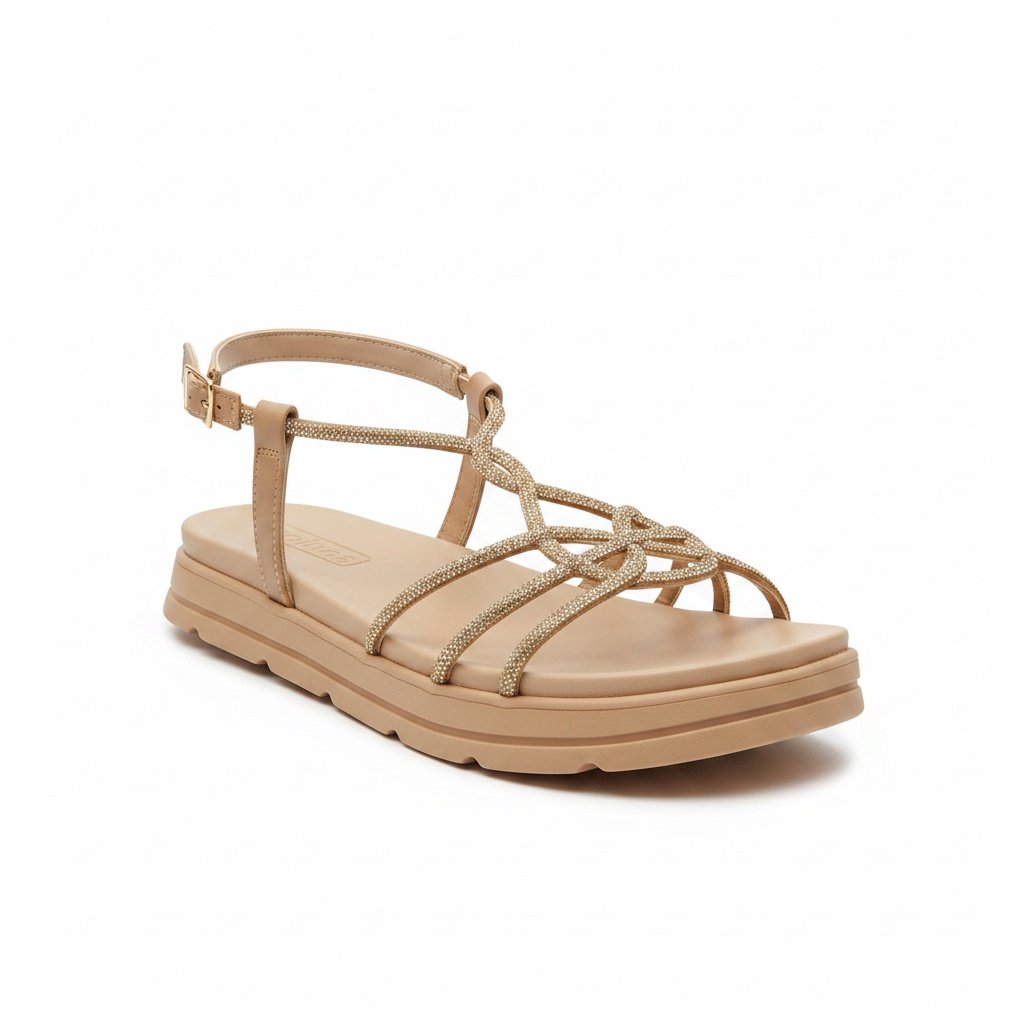 Sandalia Moleca Feminino Nude Toque Luminoso Fivela Ajustavel 