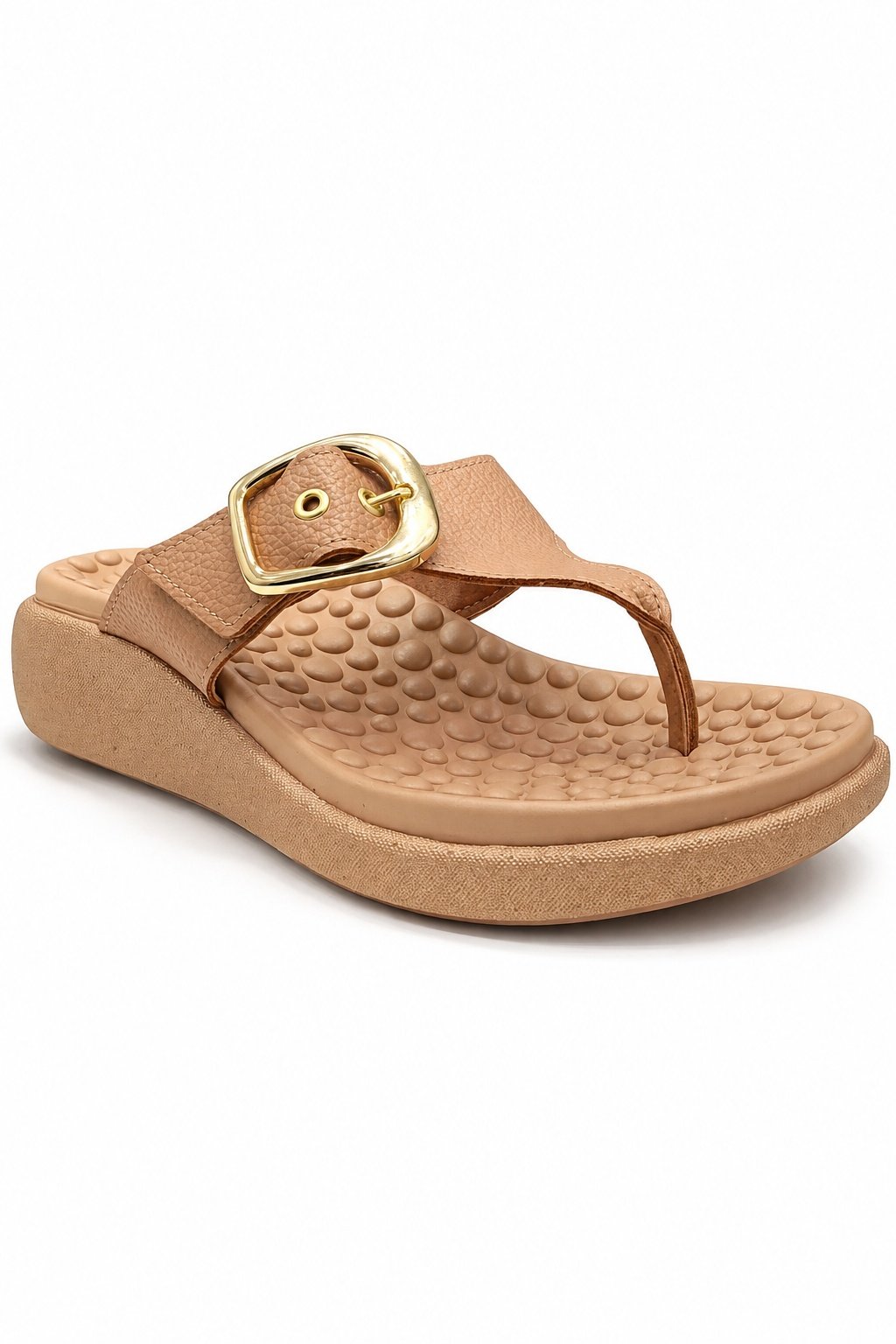 Tamanco Modare  Nude Fivela Dourada Conforto Otimizado