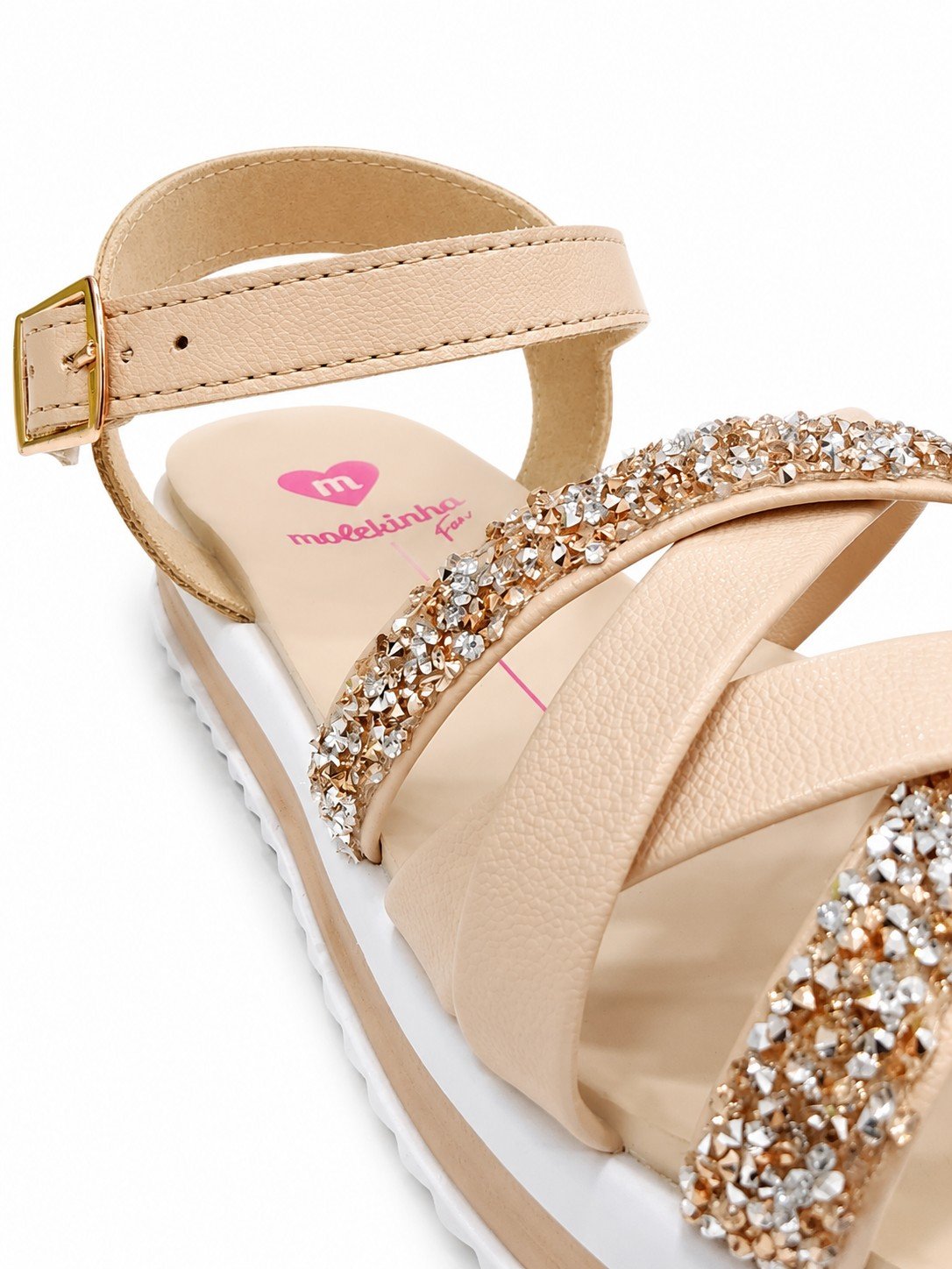 Sandalia Molekinha Infantil Rose Brilho Fivela Ajustavel Rosa 3