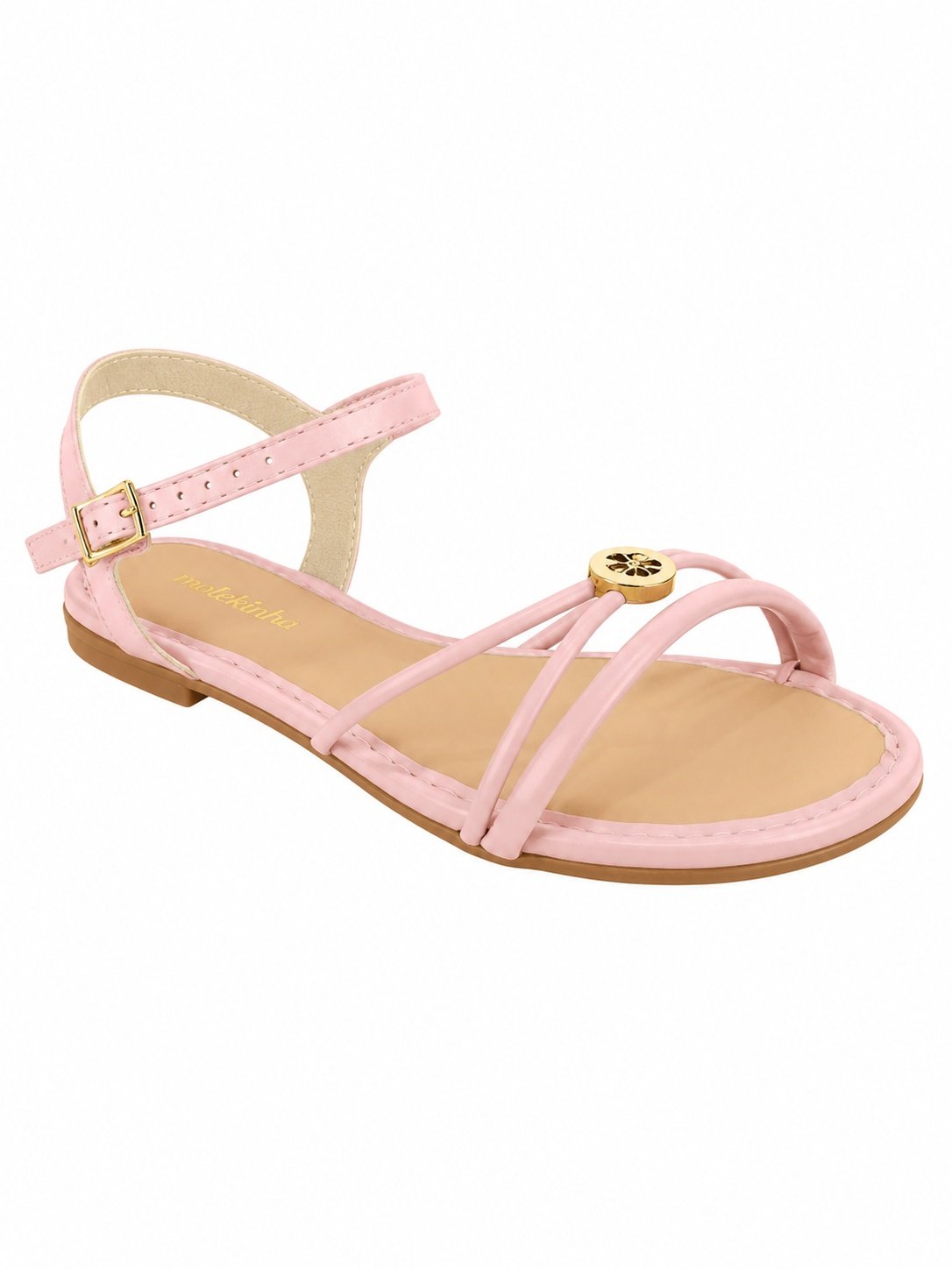 Sandalia Molekinha Infantil Menina Rosa Tiras Fivela Casual