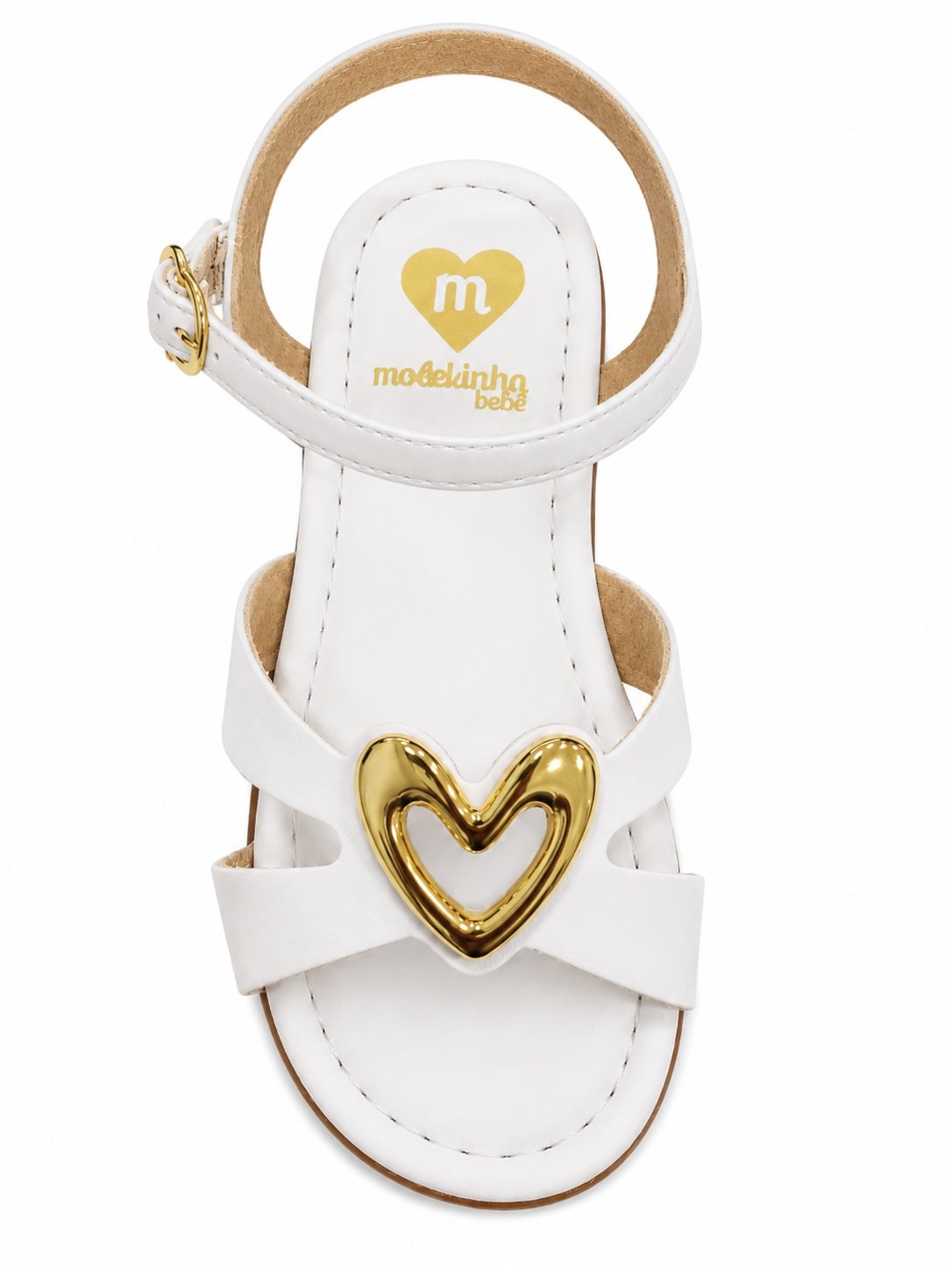 Sandalia Molekinha Infantil Menina Branco Coracao Dourado Branco 4