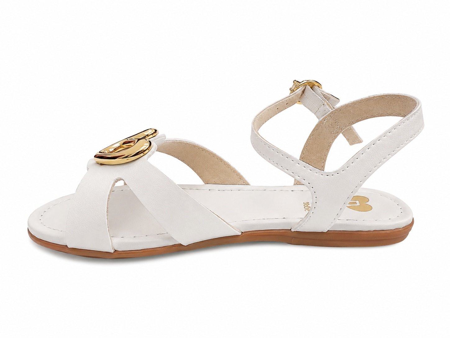 Sandalia Molekinha Infantil Menina Branco Coracao Dourado Branco 5