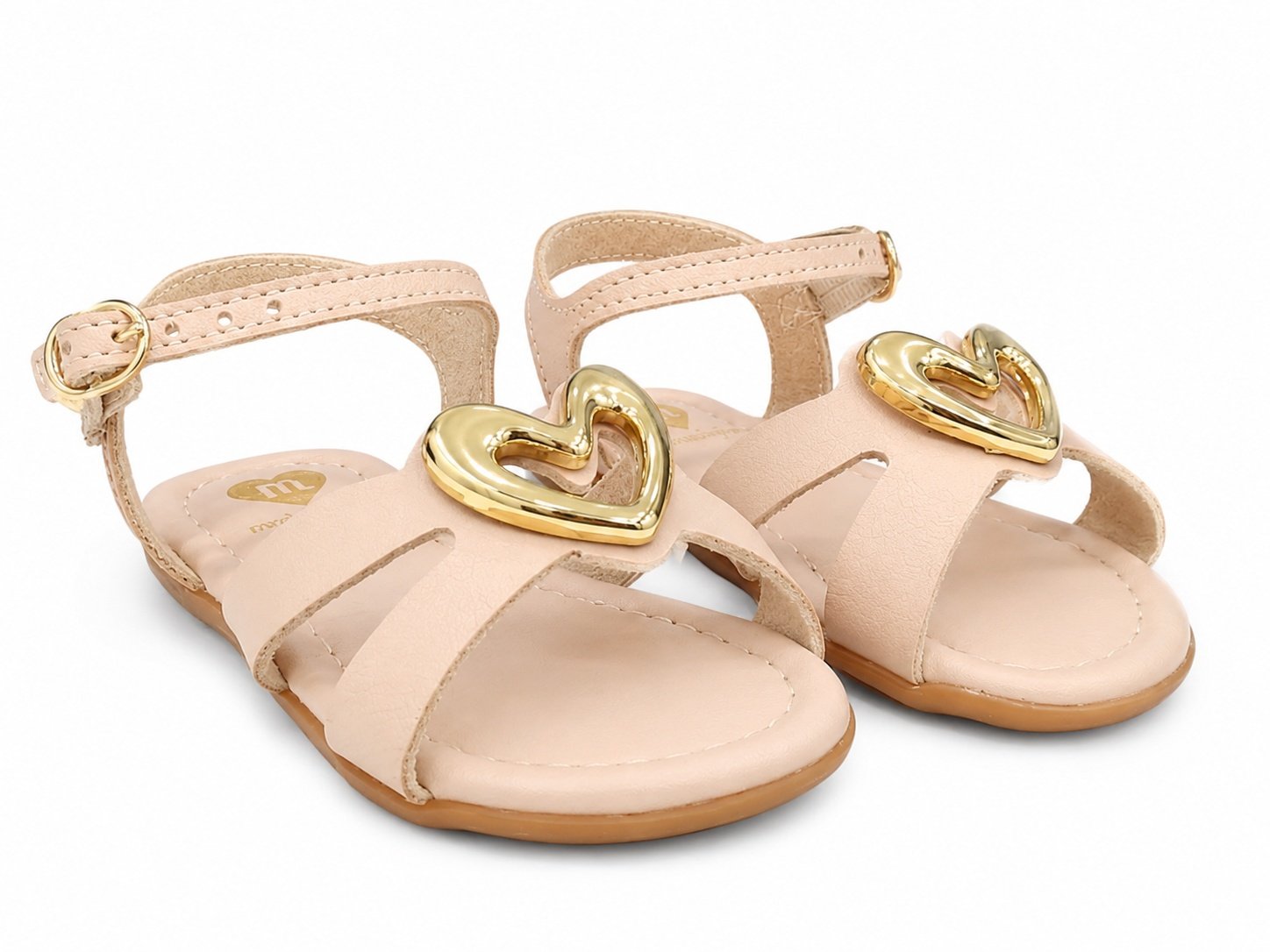 Sandalia Molekinha Infantil Menina Rose Coracao Dourado Rosa 3