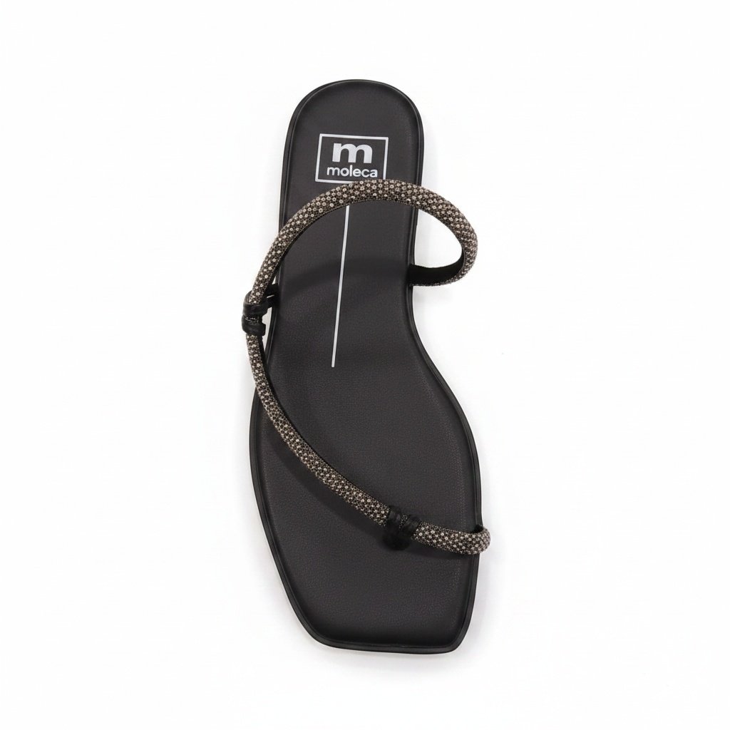 Sandalia Moleca Feminina Preta Rasteira Brilho Casual Moda Preto 2