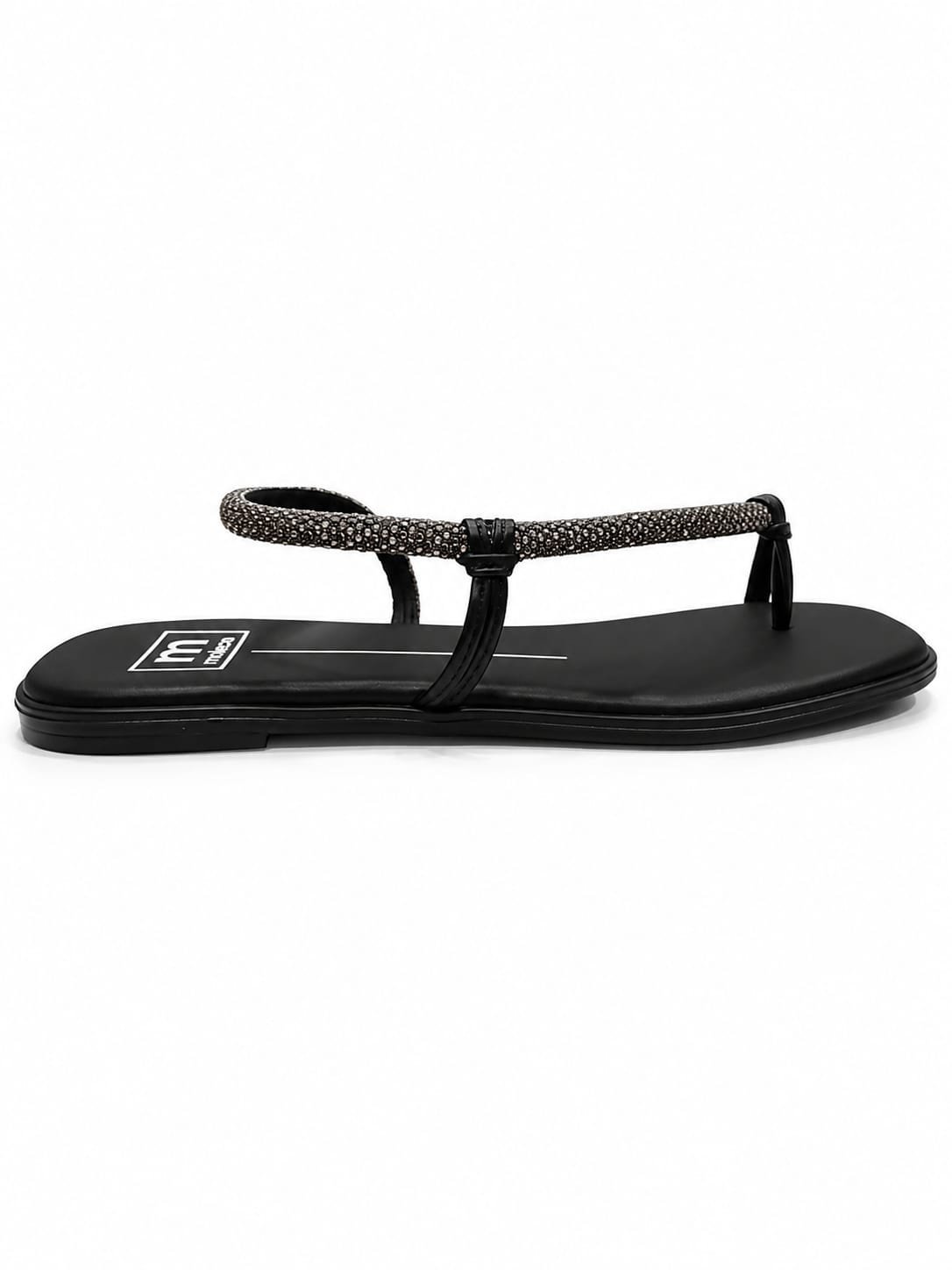 Sandalia Moleca Feminina Preta Rasteira Brilho Casual Moda Preto 5