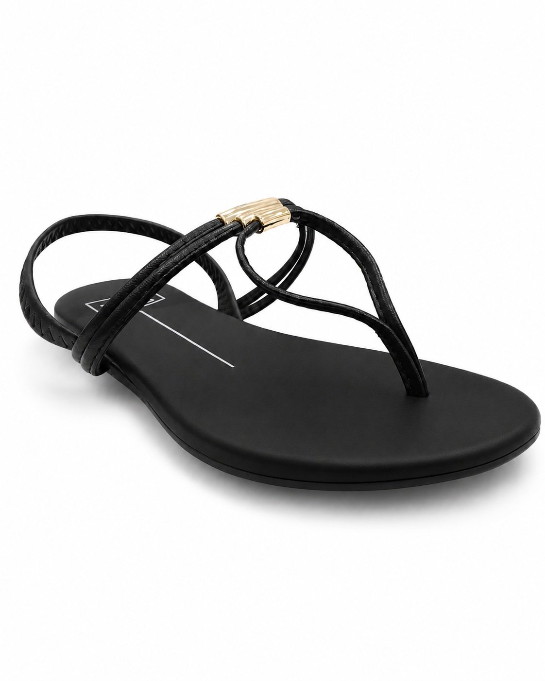 Sandalia Rasteira Moleca Preta Toque Dourado Casual