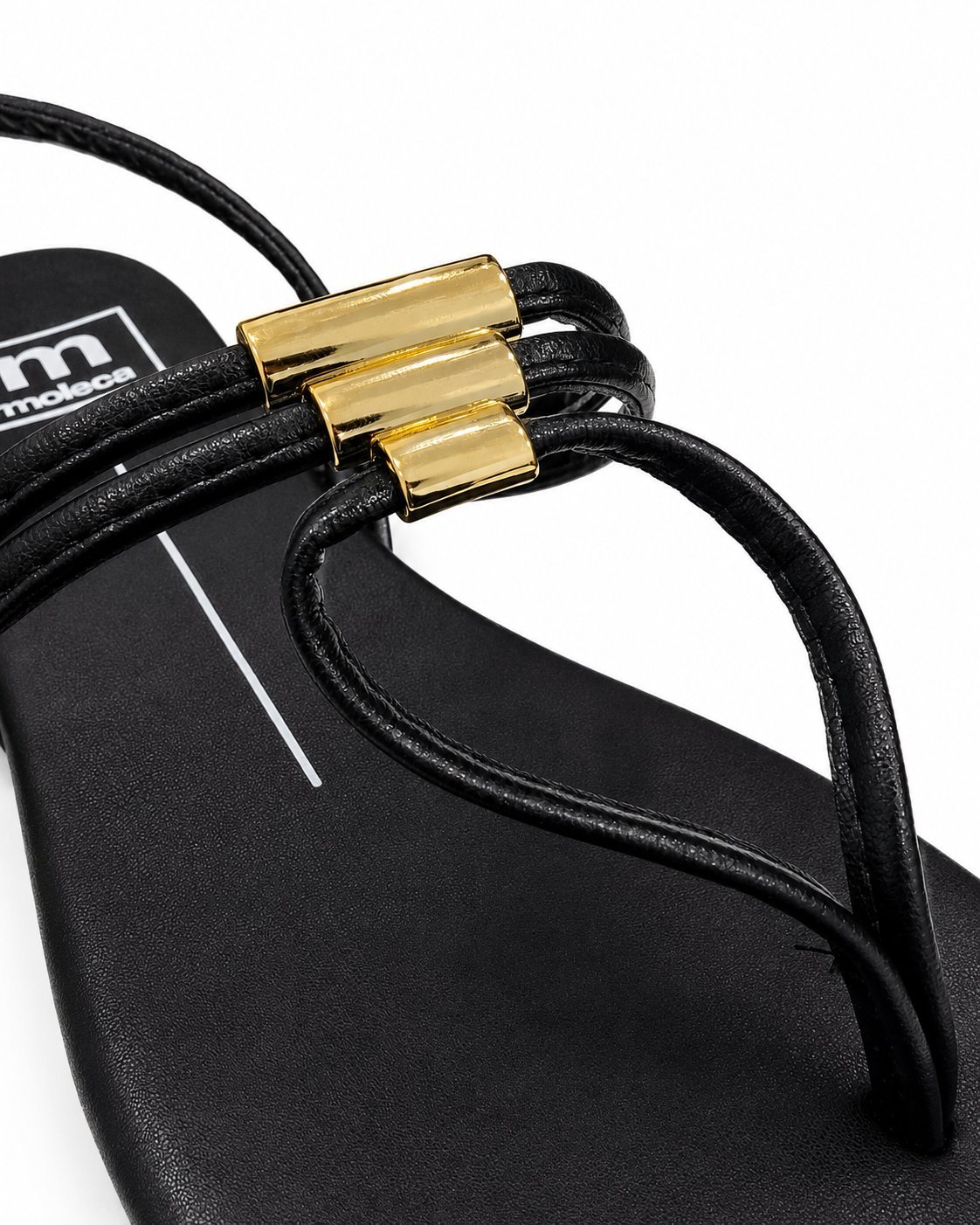 Sandalia Rasteira Moleca Preta Toque Dourado Casual Preto 4