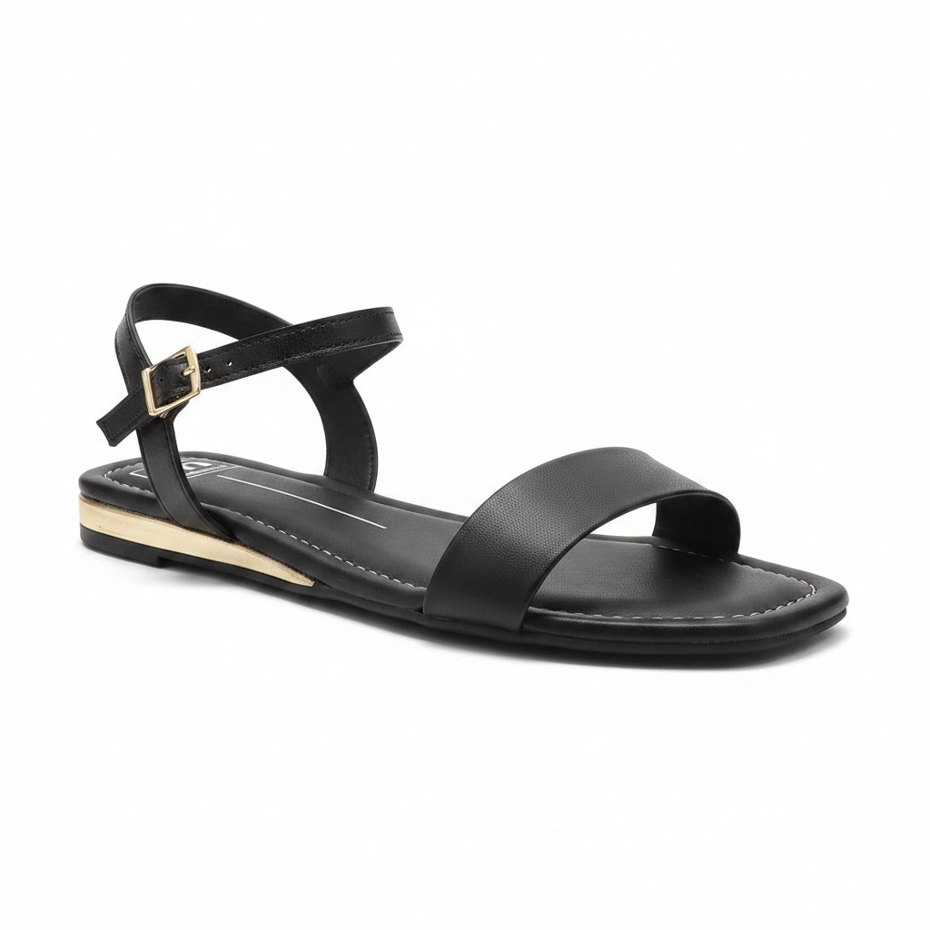 Sandalia Napa Moleca Feminino Preta Toque Dourado Urbano