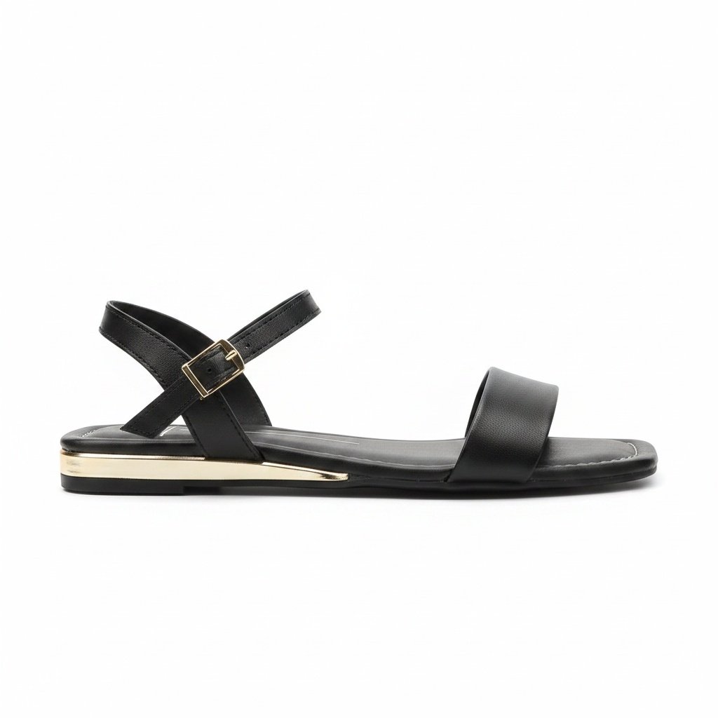 Sandalia Napa Moleca Feminino Preta Toque Dourado Urbano Preto 4