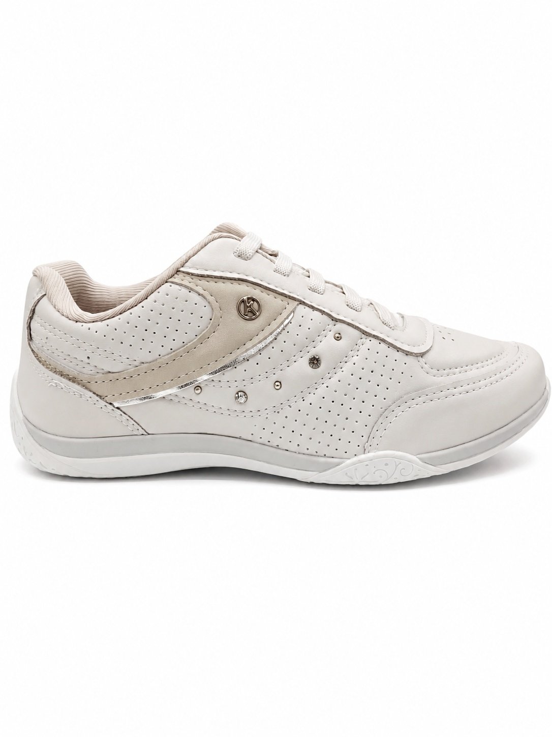 Kolosh Tenis Feminino Gris Design Vazado Leveza Branco/Bege 2
