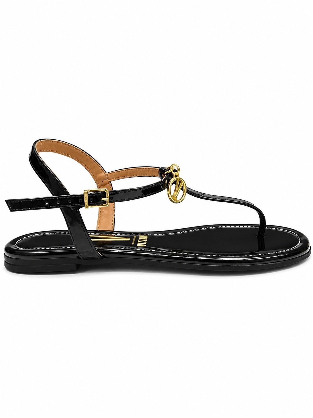 Sandalia Feminina Vizzano Preta Rasteira Fivela Dourada Preto 6