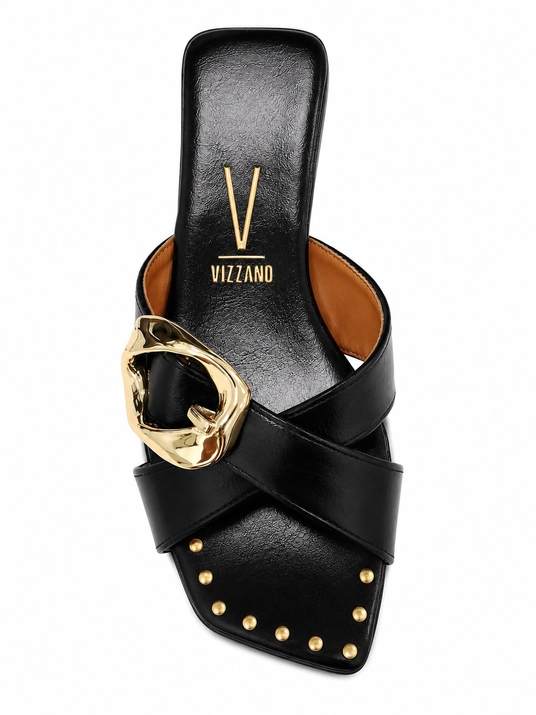Sandalia Feminina Vizzano Preta Rasteira Fivela Dourada Preto 4