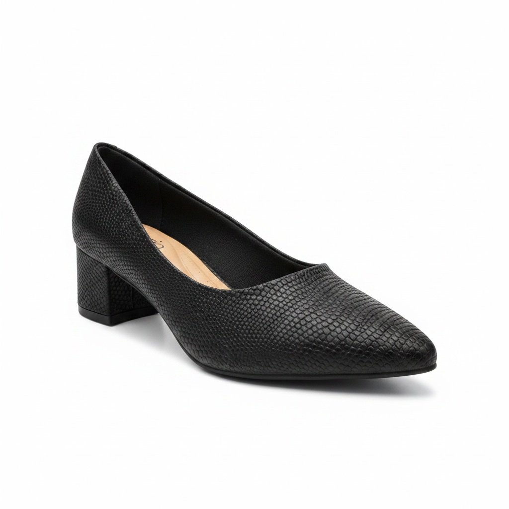 Sapato Beira Rio Nobuck Iguana Preto Elegancia Texturizada