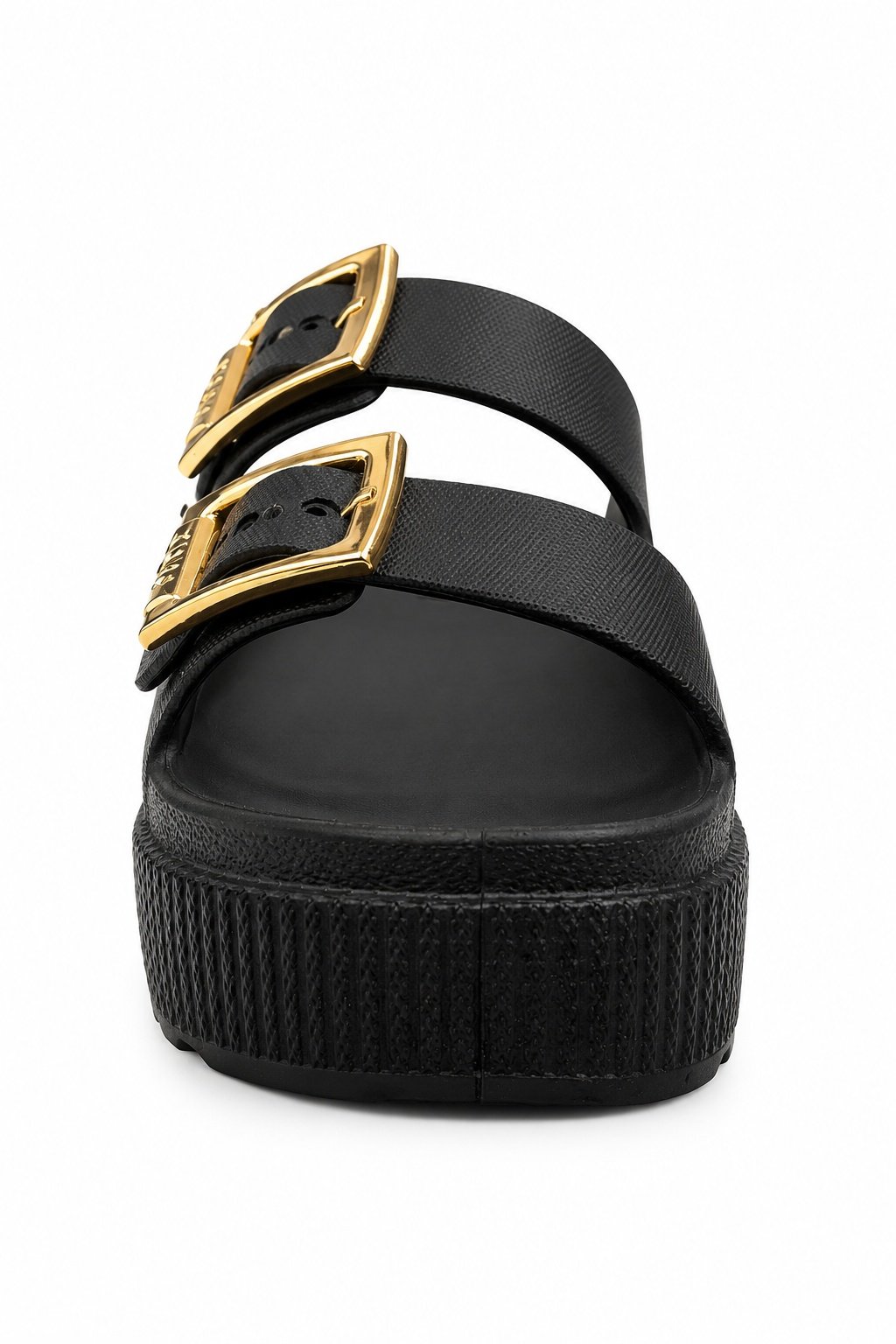 Tamanco Zaxy Feminino Plataforma Preto Ouro Metalizadas Preto/Dourado 2