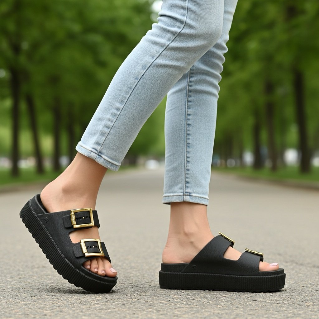 Tamanco Zaxy Feminino Plataforma Preto Ouro Metalizadas Preto/Dourado 3