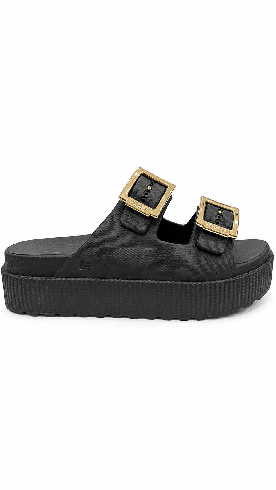 Tamanco Zaxy Feminino Plataforma Preto Ouro Metalizadas Preto/Dourado 5