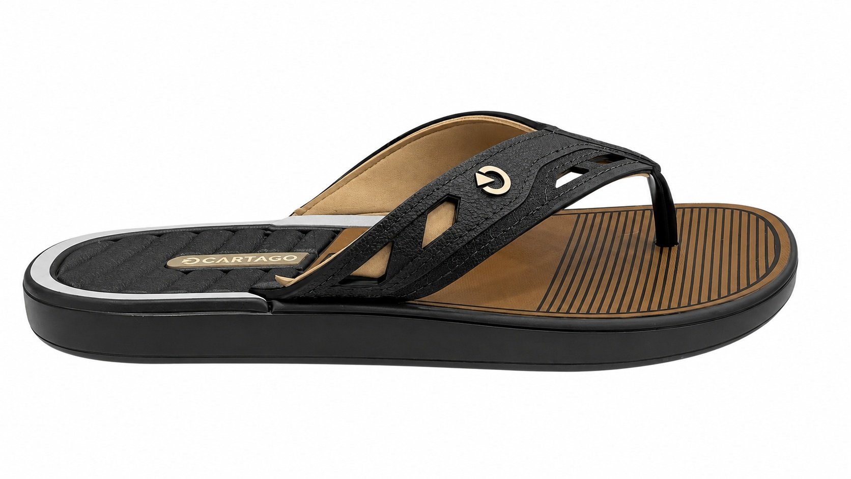 Chinelo Cartago Masculino Preto Dourado Casual Confortavel Preto/Bege 5