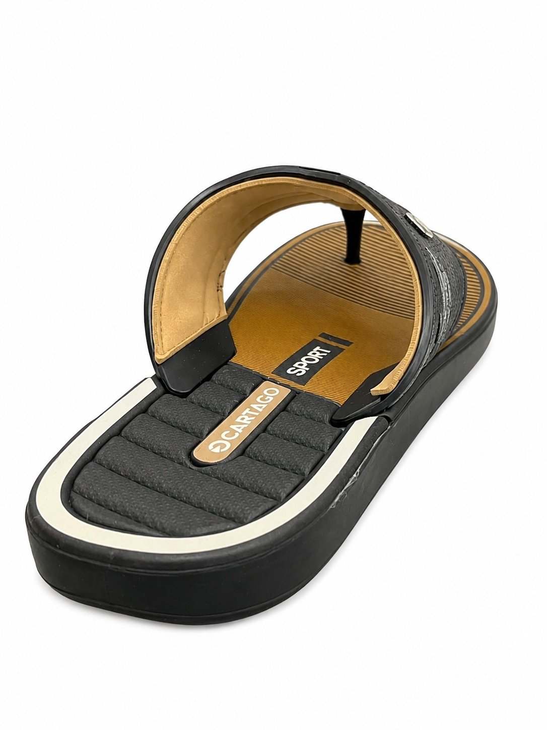 Chinelo Cartago Masculino Preto Dourado Casual Confortavel Preto/Bege 6