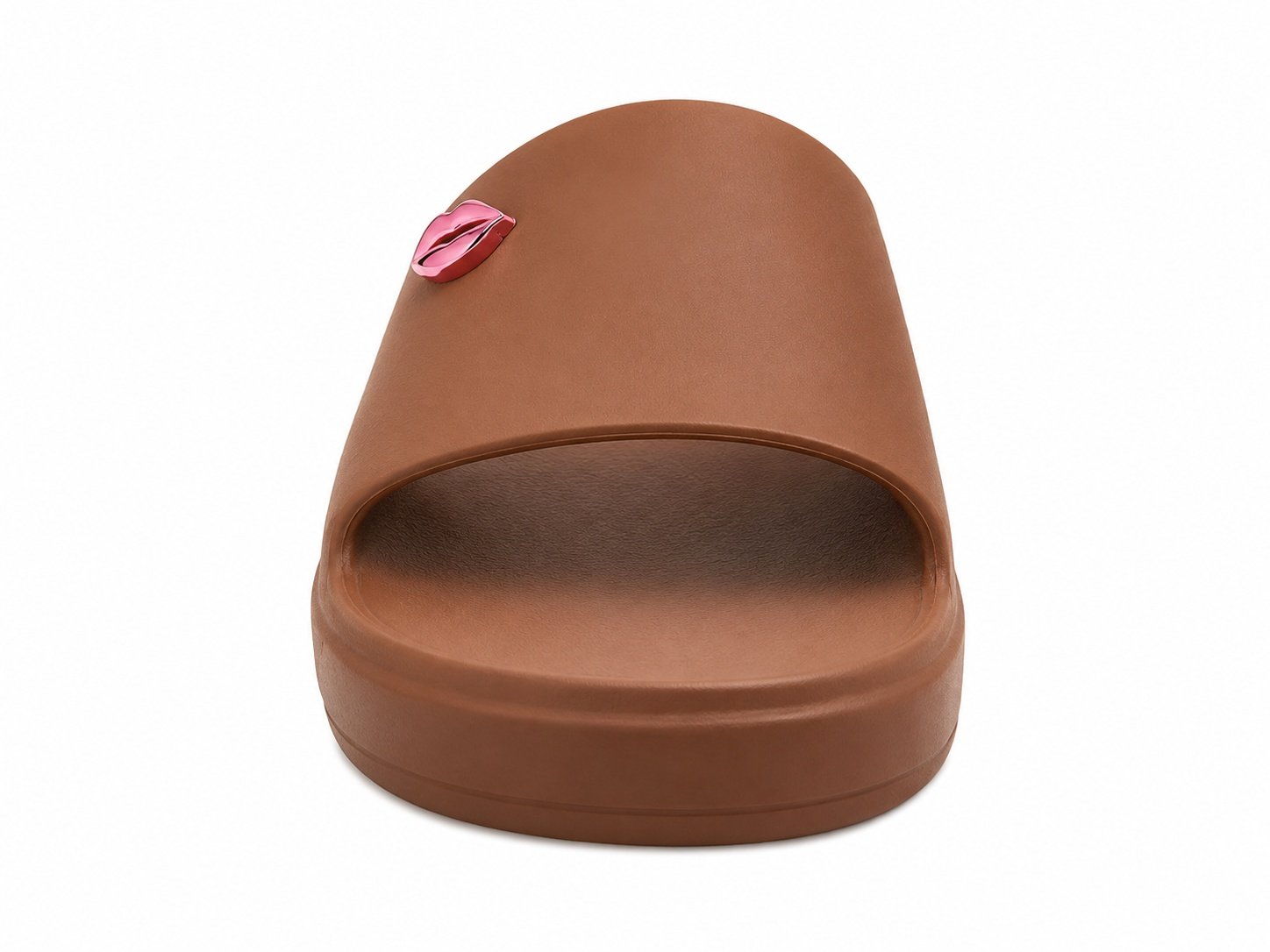 Chinelo Slide Feminino Marrom Aplique Boca Metalizado Marrom/Rosa 2