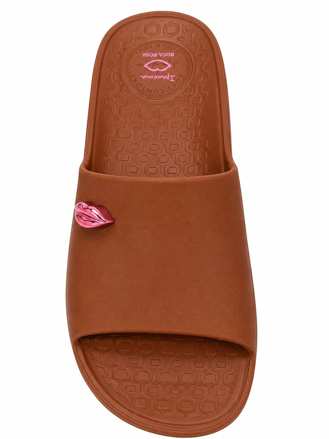 Chinelo Slide Feminino Marrom Aplique Boca Metalizado Marrom/Rosa 4