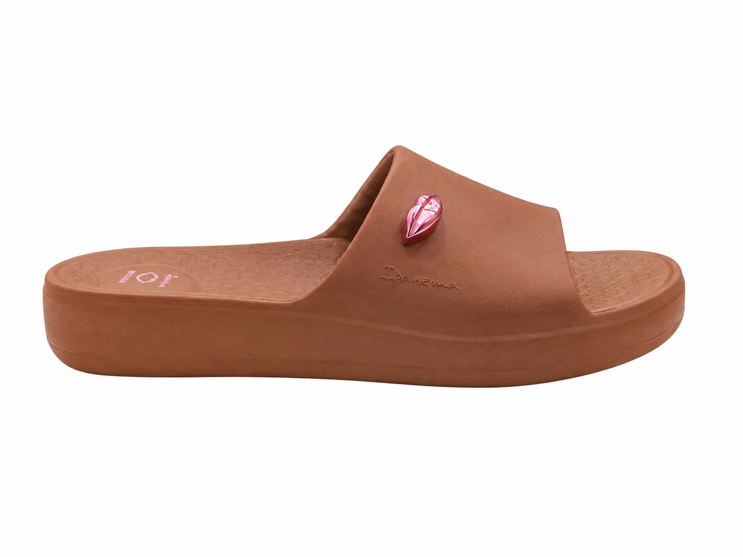 Chinelo Slide Feminino Marrom Aplique Boca Metalizado Marrom/Rosa 5