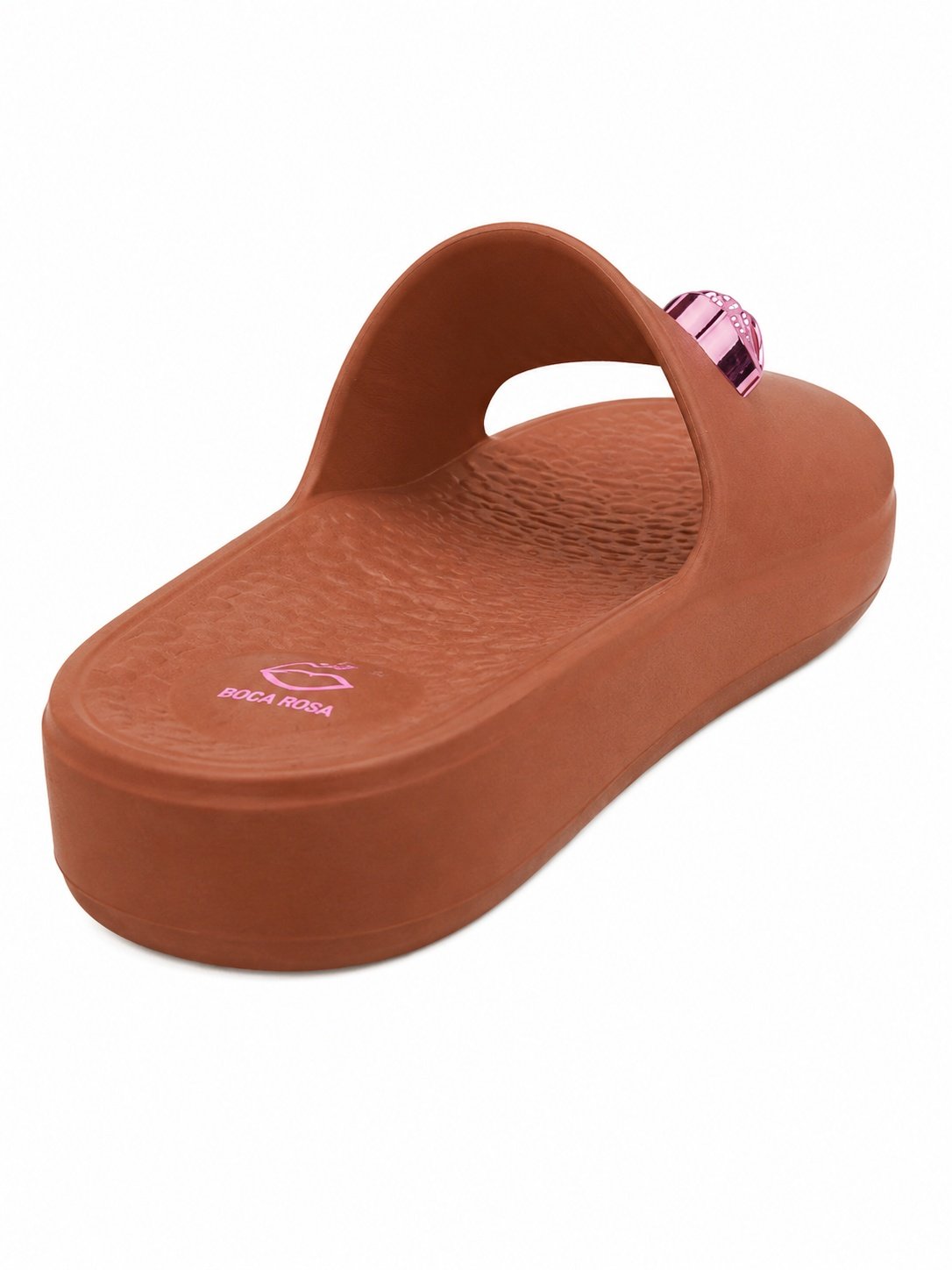 Chinelo Slide Feminino Marrom Aplique Boca Metalizado Marrom/Rosa 6