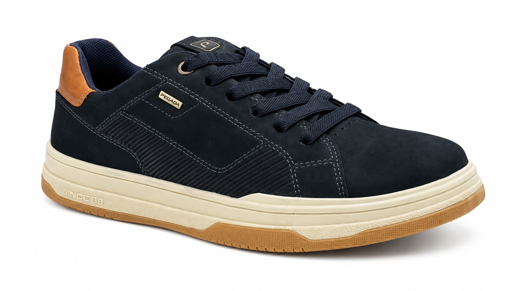 Tenis Pegada Masculino Marinho Conhaque Couro Casual