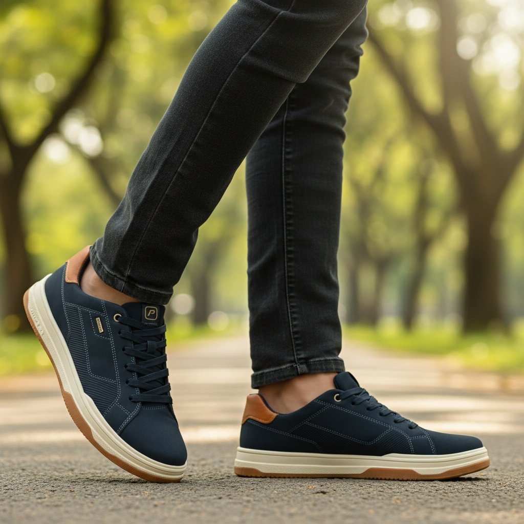 Tenis Pegada Masculino Marinho Conhaque Couro Casual Azul/Marrom 3