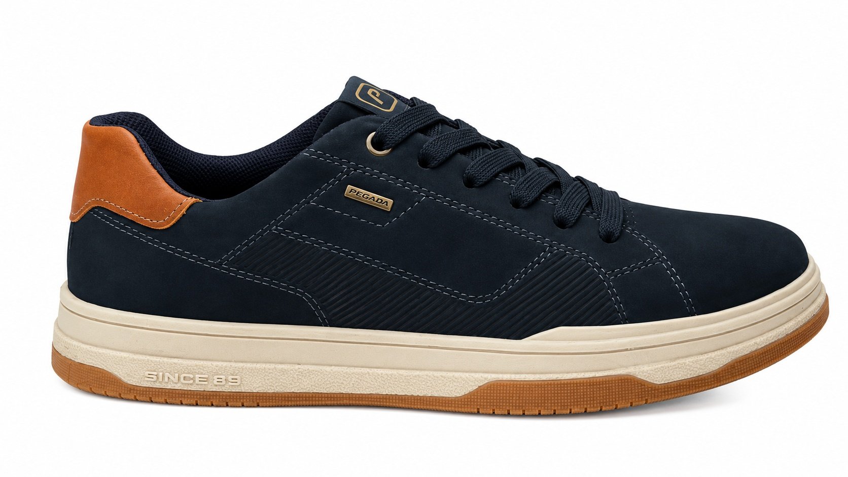 Tenis Pegada Masculino Marinho Conhaque Couro Casual Azul/Marrom 5