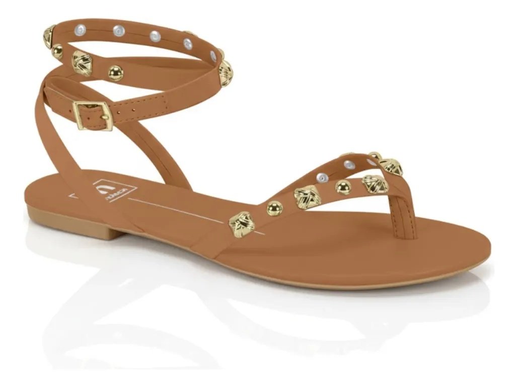 Sandalia Moleca Feminina Caramelo Tachas Fivela Casual Leve