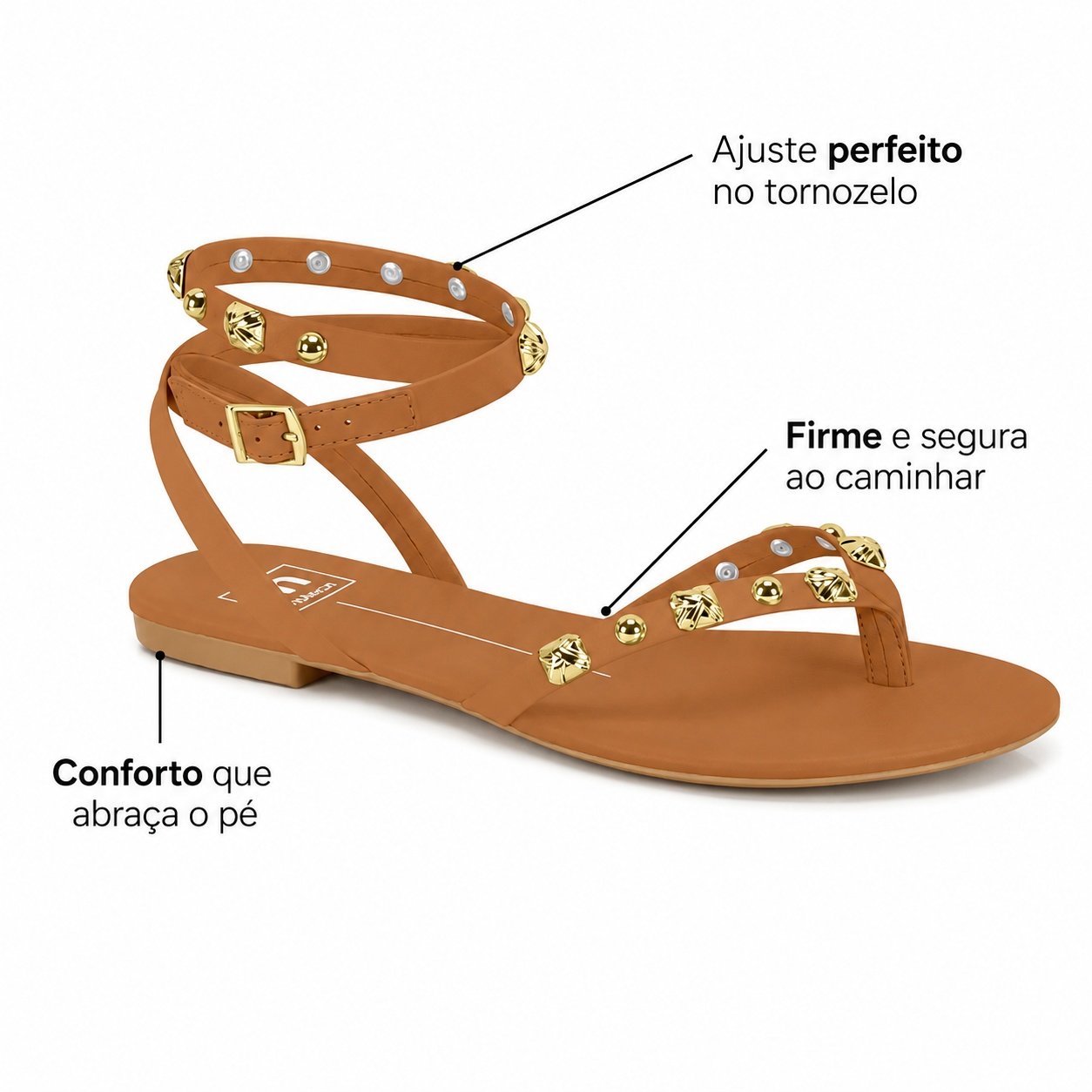 Sandalia Moleca Feminina Caramelo Tachas Fivela Casual Leve Marrom 3