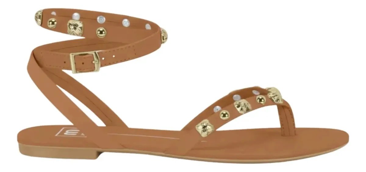 Sandalia Moleca Feminina Caramelo Tachas Fivela Casual Leve Marrom 4