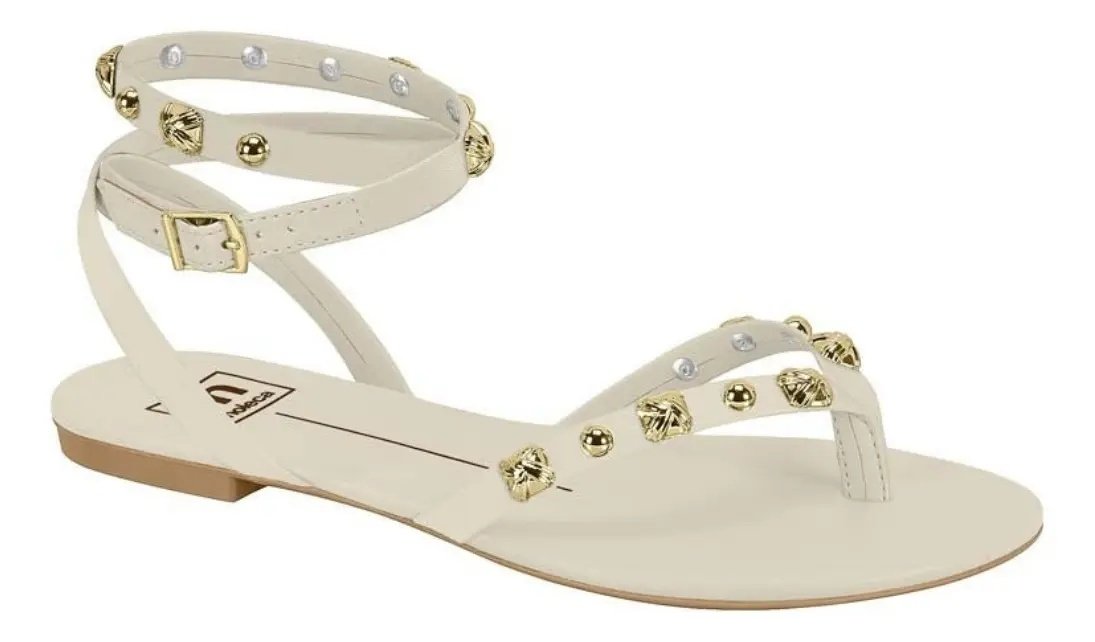 Sandalia Moleca Branco OFF Tachas Douradas Feminino Casual