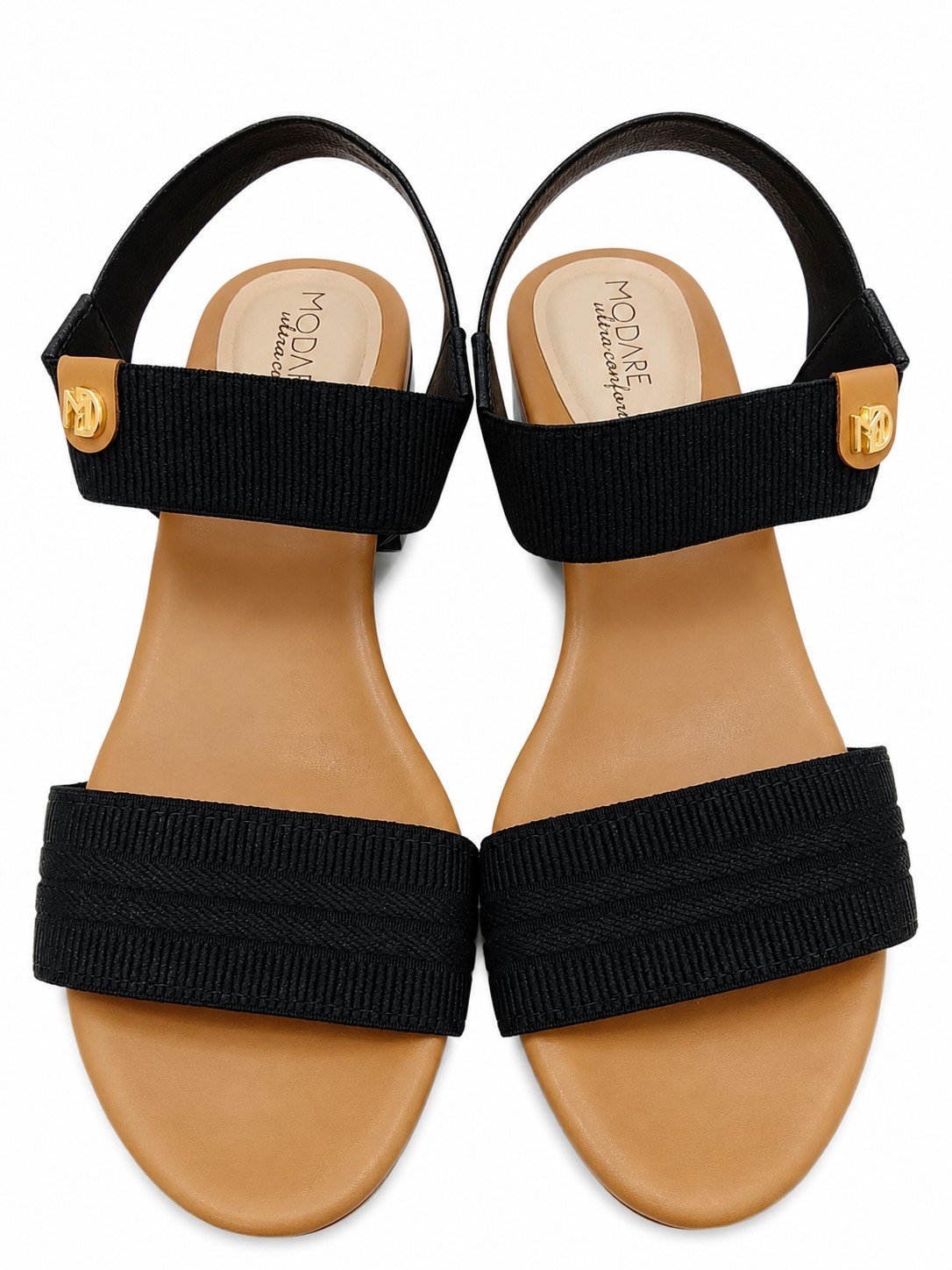 Sandalia Modare Feminina Preta Salto Bloco Tiras Elastico Preto/Bege 2