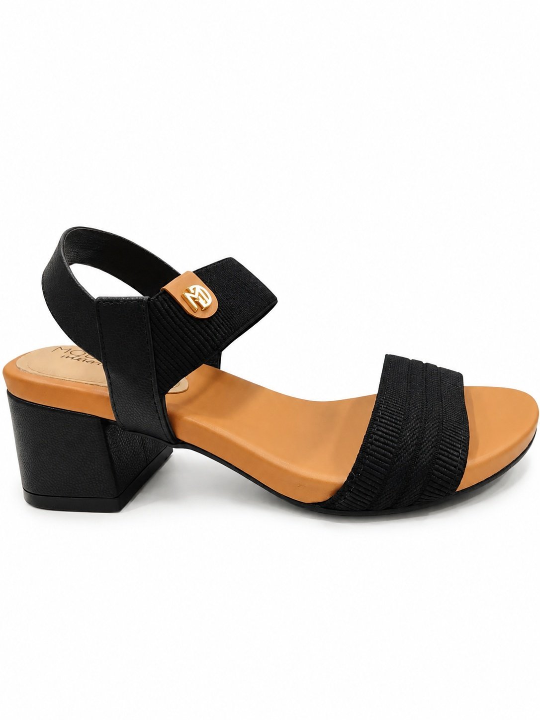 Sandalia Modare Feminina Preta Salto Bloco Tiras Elastico Preto/Bege 5