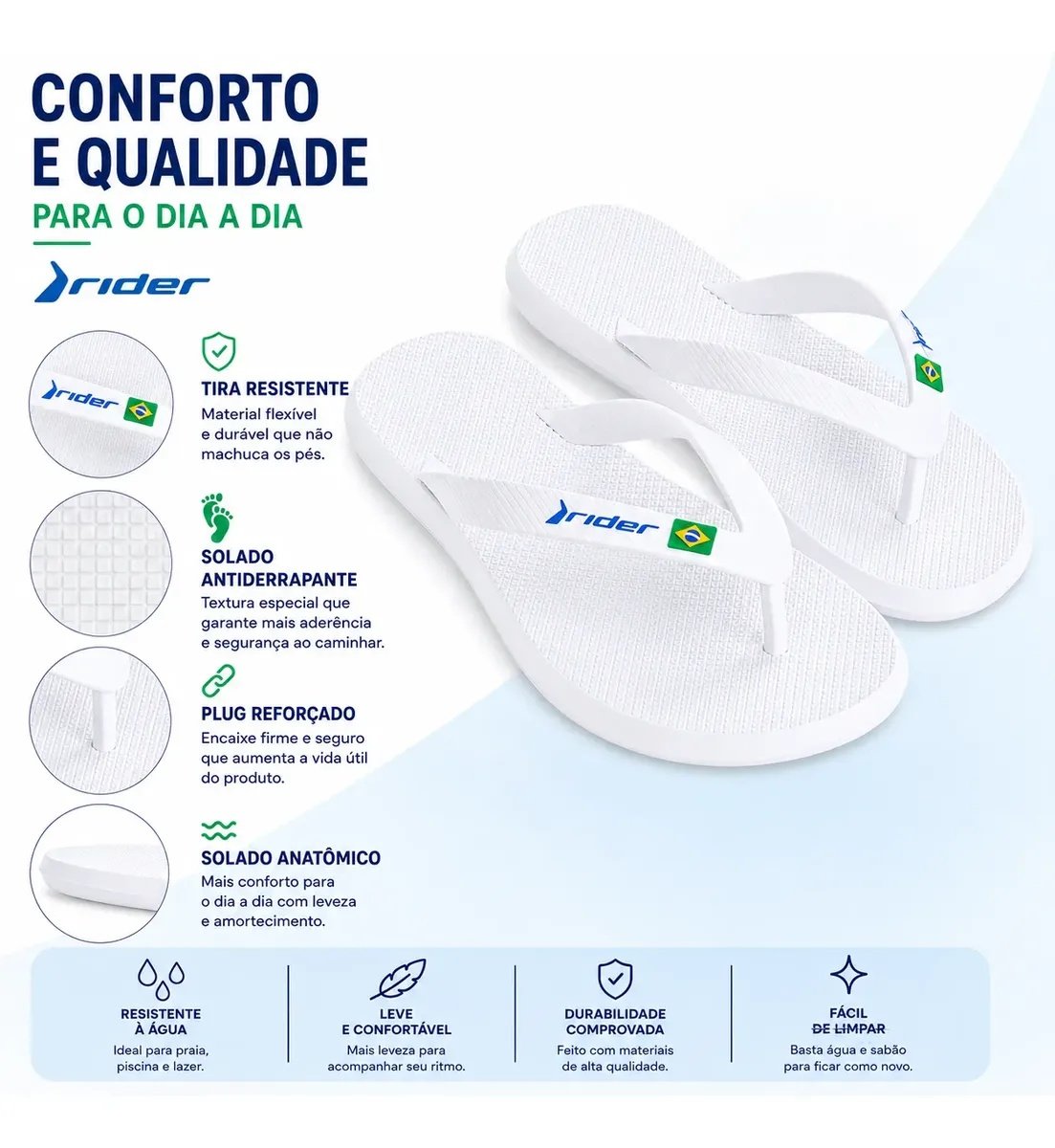 Chinelo Rider Branco Azul Design Ergonomico Masculino Branco/Azul 5