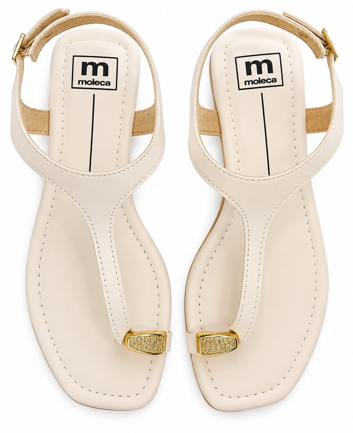 Sandalia Moleca Branco Off Bico Quadrado Toque Dourado Branco 2