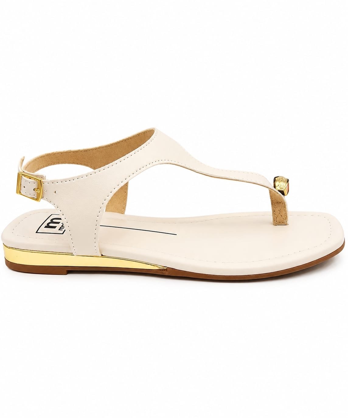 Sandalia Moleca Branco Off Bico Quadrado Toque Dourado Branco 4
