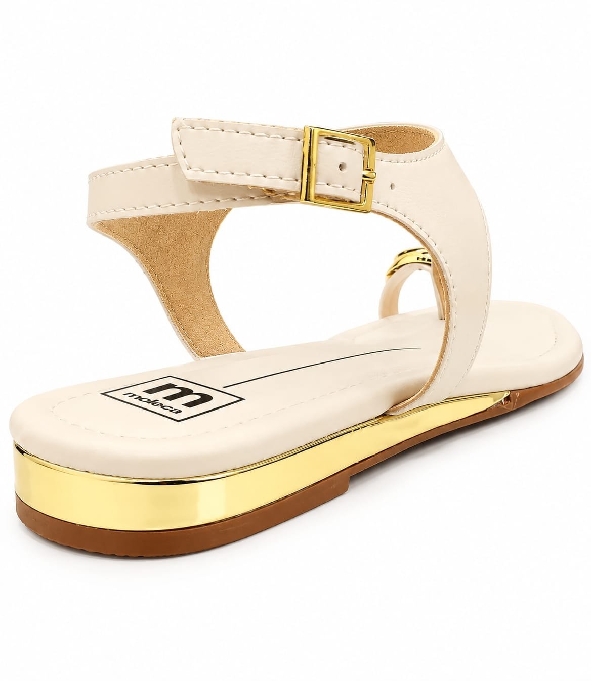 Sandalia Moleca Branco Off Bico Quadrado Toque Dourado Branco 6