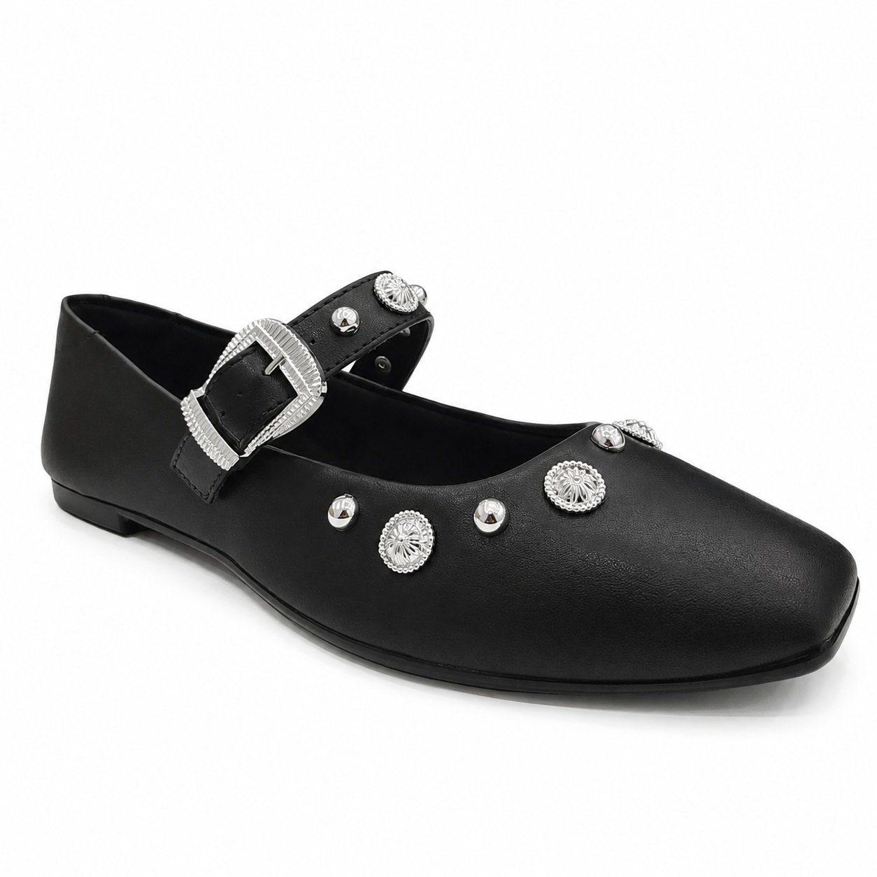 Sapatilha Moleca Preto Fivela Strass Bico Redondo